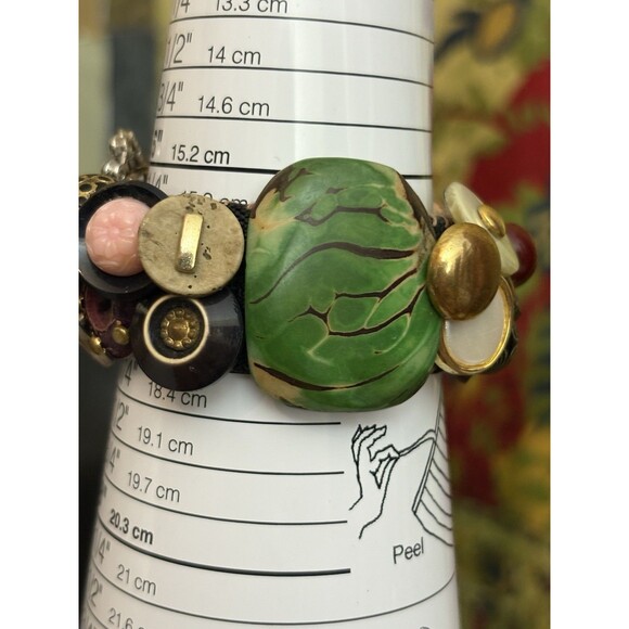 Art Deco Button Bracelet 6.5” Handmade Mixed Materials 80s 90s Vintage - Picture 6 of 9
